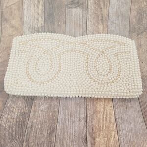 La Regale Purse Clutch Hand Beaded Ivory White Seed Pearls Handbag Japan Vintage